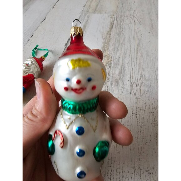 Vintage Columbia snowman Santa glass ornament presents Xmas tree set - Picture 12 of 13